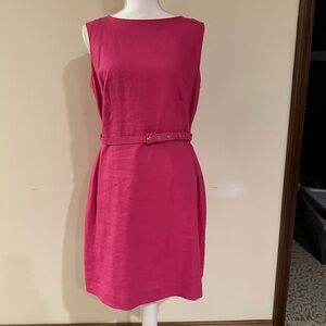 Ann Taylor Fuchsia Belted Linen Blend Midi Dress